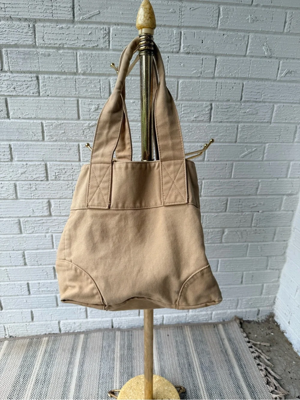 J.CREW Canvas Tote Bag Tan Khaki Large Weekender Vintage Snap Thick Cotton